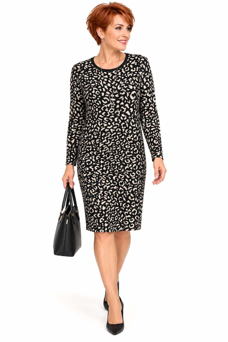 DC155 Express Womens Black Cream Animal Print Long Sleeve Sweater